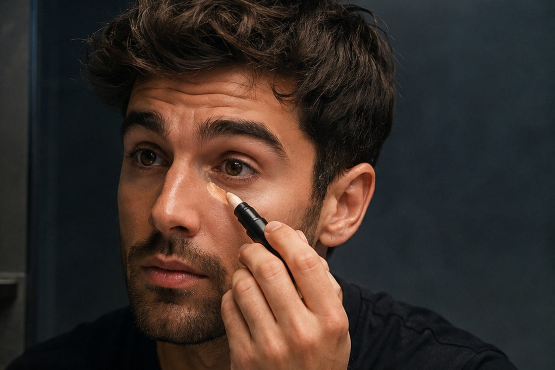 Man applying a small amount of concealer for natural-looking blemish coverage