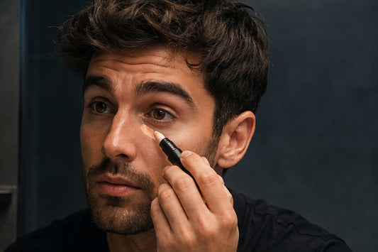 Man applying a small amount of concealer for natural-looking blemish coverage